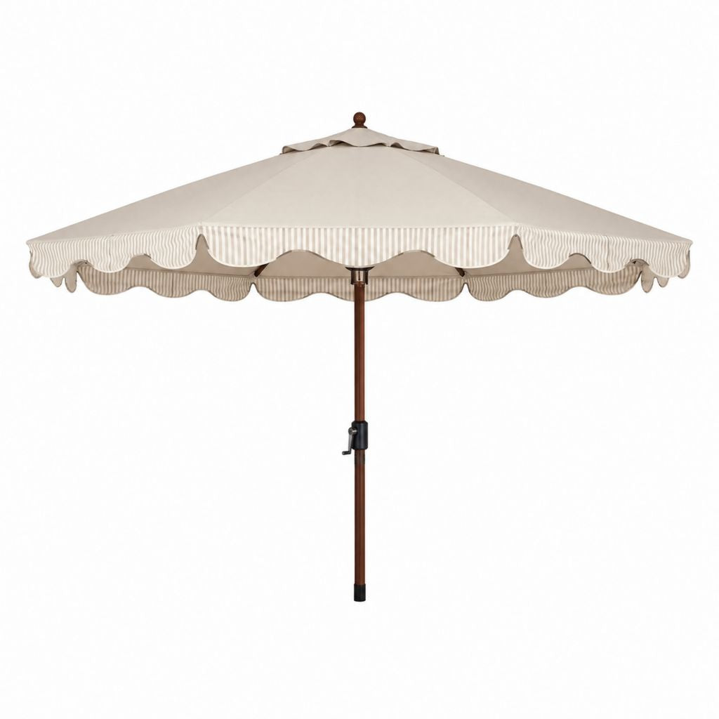 Sonnenschirm mit Kurbel 300 cm Beige Polyester achteckig mit Holzmast Höhe 250 cm
