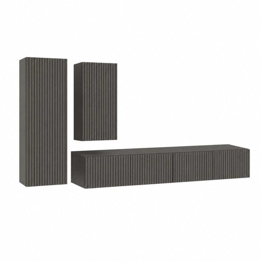 TV-Möbel Set Anthrazit aus Spanplatte 3-teilig mit geriffelter Front Lowboard 180 x 40 x 45 cm