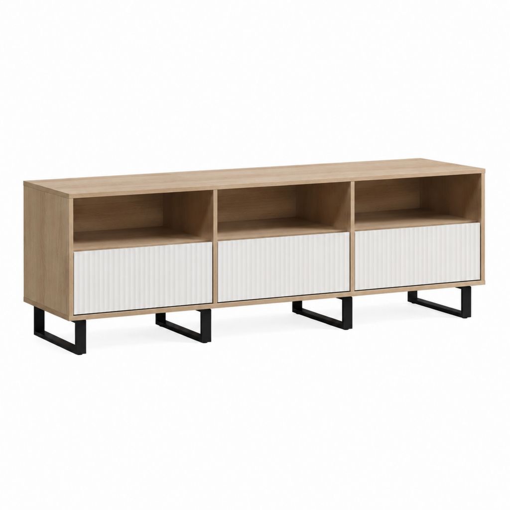 TV Lowboard Eichefarben Weiß aus Spanplatte und MDF 180 x 40 x 60 cm
