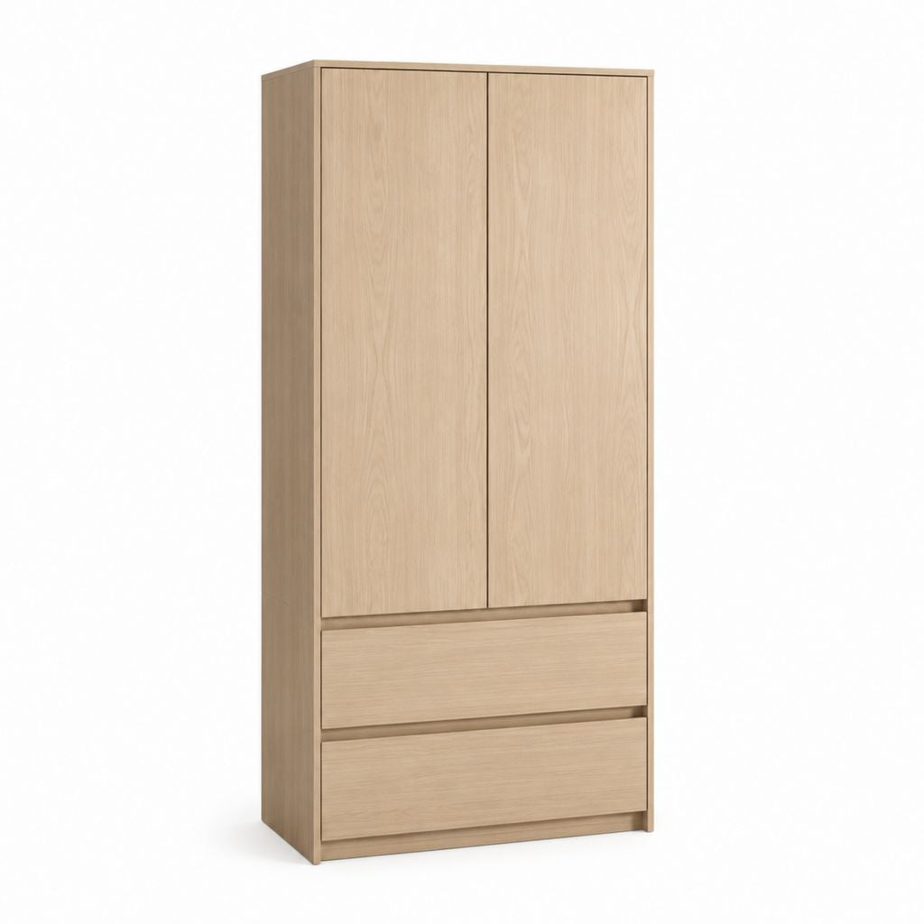 Kleiderschrank 2 Türen 2 Schubladen Eiche-Dekor Spanplatte rechteckig 100 x 60 x 200 cm