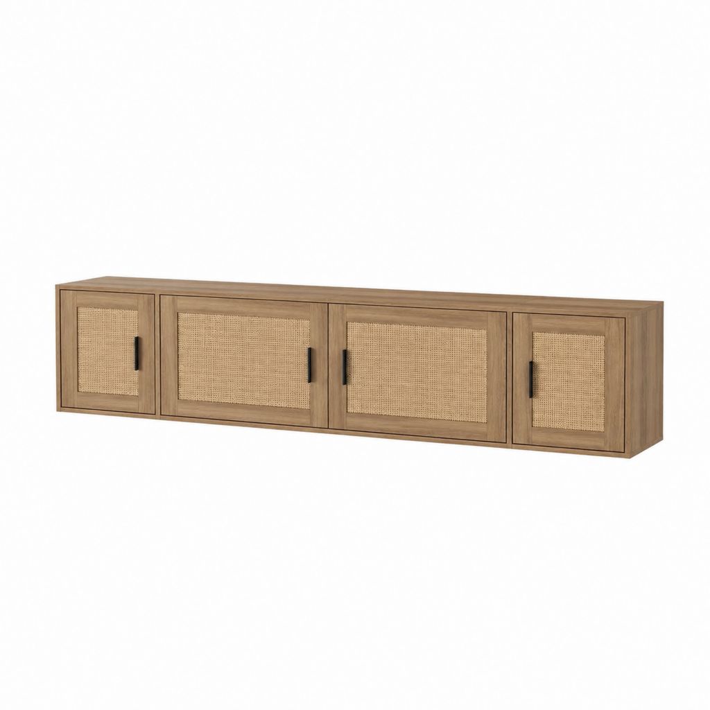 TV Lowboard Braun aus MDF mit Eichenfurnier und Rattangeflecht rechteckig 180 x 40 x 45 cm