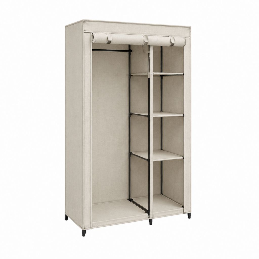 Faltbarer Kleiderschrank Beige mit Polyesterbezug Stahlrahmen und Rolltür 105 x 45 x 175 cm