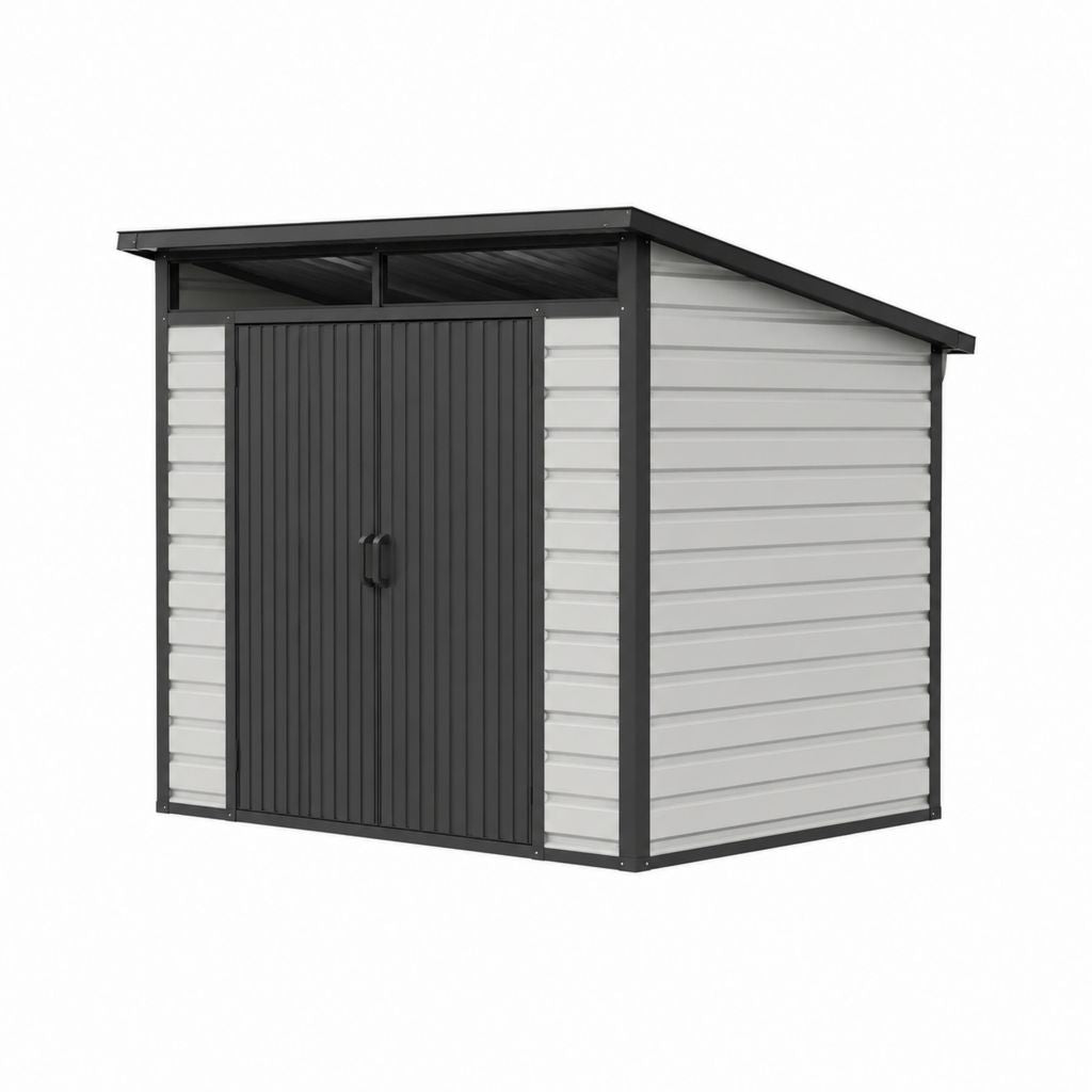 Geräteschuppen Gartenhaus aus verzinktem Stahl anthrazit hellgrau mit Pultdach 213 x 127 x 185 cm