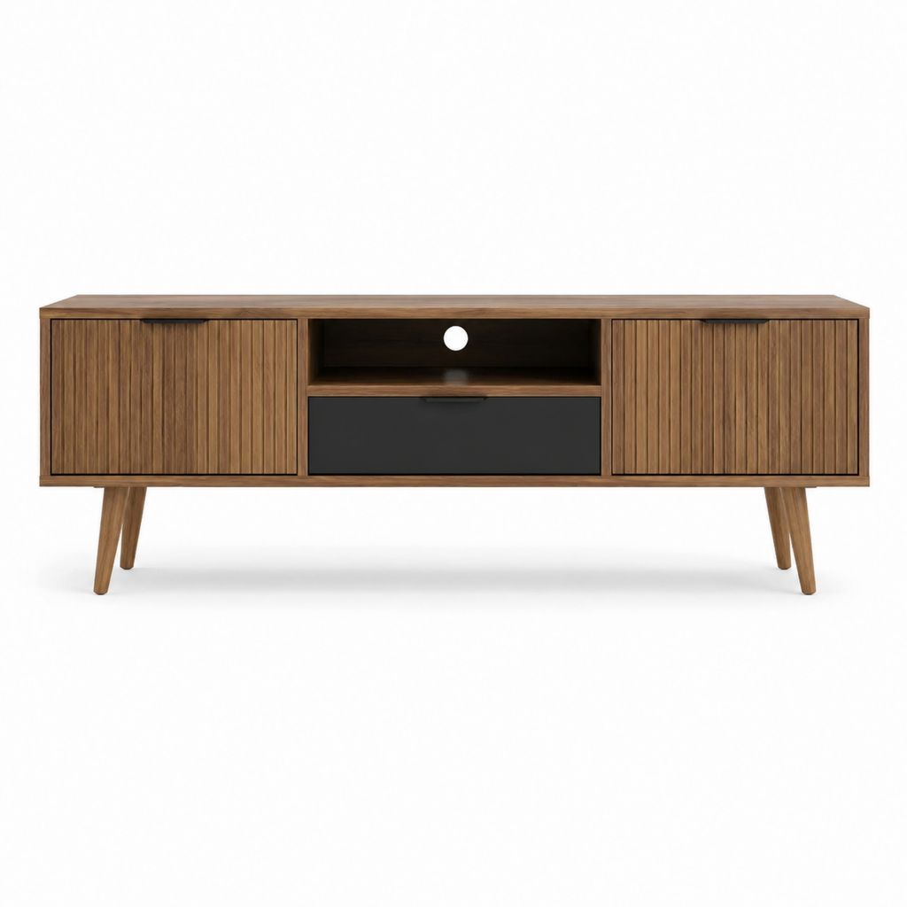 TV-Lowboard Walnuss Massivholz Rechteckig mit 2 Türen 1 Schublade 160 x 40 x 65 cm
