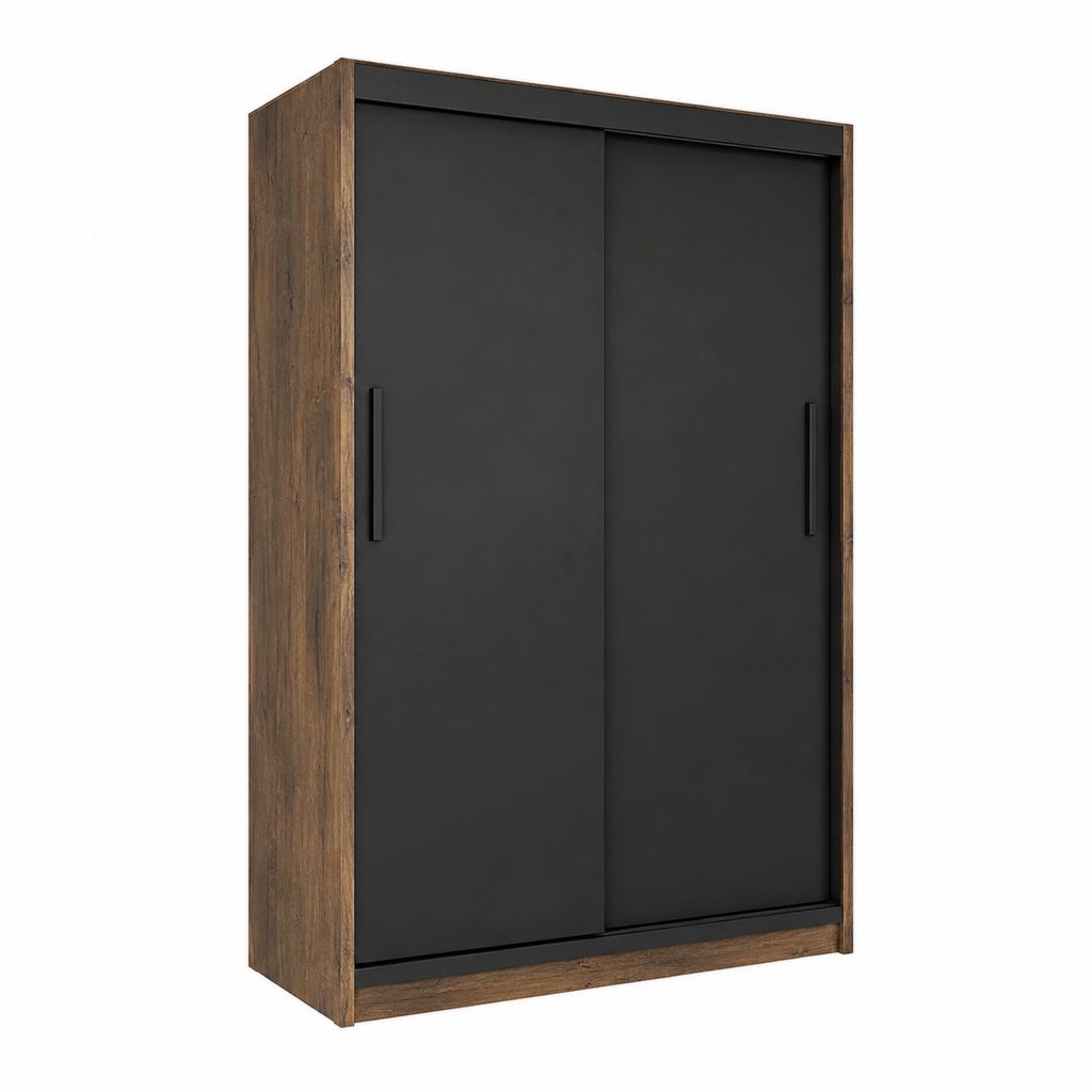 Schwebetürenschrank Walnuss Schwarz Spanplatte rechteckig 120 x 60 x 200 cm