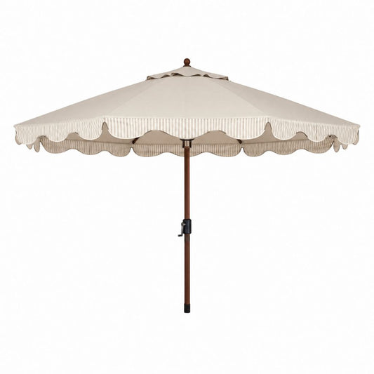 Sonnenschirm mit Kurbel 300 cm Beige Polyester achteckig mit Holzmast Höhe 250 cm