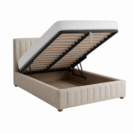Polsterbett Stauraumbett Beige Polyester Rechteckig mit Gasdruckfeder 160 x 200 cm