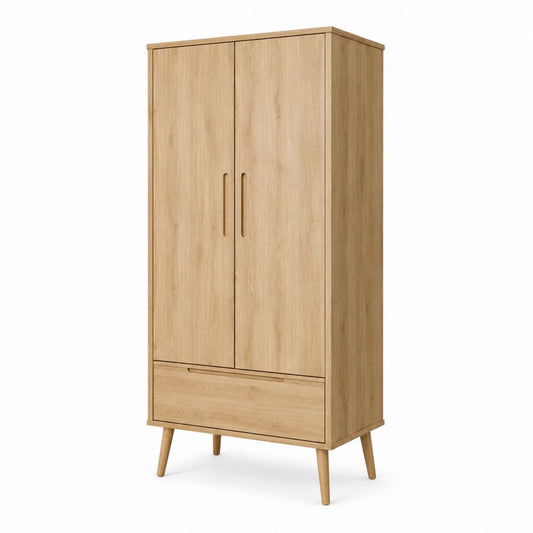 Kleiderschrank mit 2 Türen und Schublade in Eicheoptik aus Spanplatte 90 x 55 x 190 cm