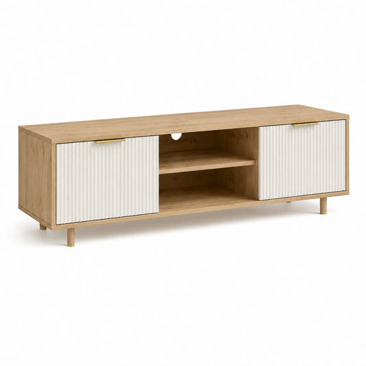 TV Lowboard Eicheoptik Weiß mit geriffelten Fronten 160 x 40 x 55 cm