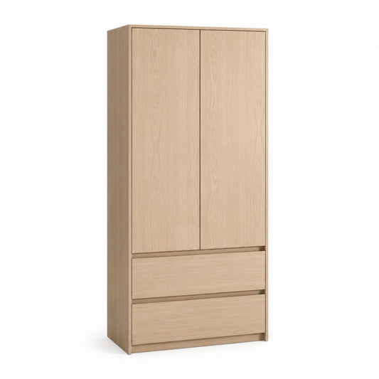 Kleiderschrank 2 Türen 2 Schubladen Eiche-Dekor Spanplatte rechteckig 100 x 60 x 200 cm