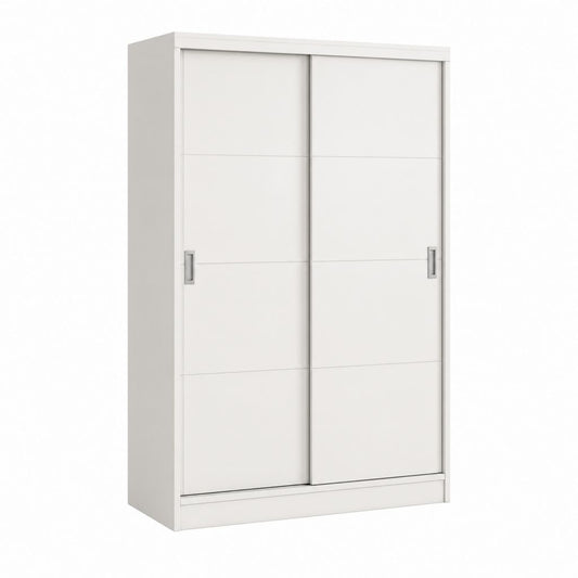 Schiebetürenschrank Weiß aus melaminbeschichteter Spanplatte rechteckig mit 2 Türen 200 x 120 x 60 cm