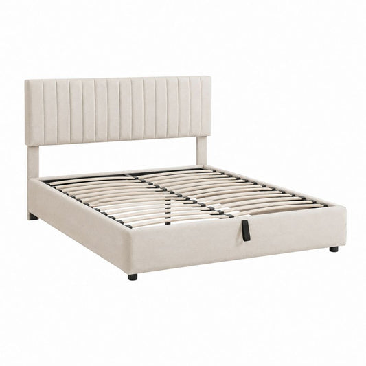 Stauraumbett 160 x 200 cm Beige Polyester Rechteckig mit Lattenrost