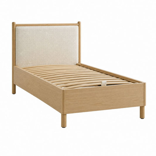 Stauraumbett Einzelbett Natur Eichenfurnier Polyester-Bouclé rechteckig 90 x 200 cm