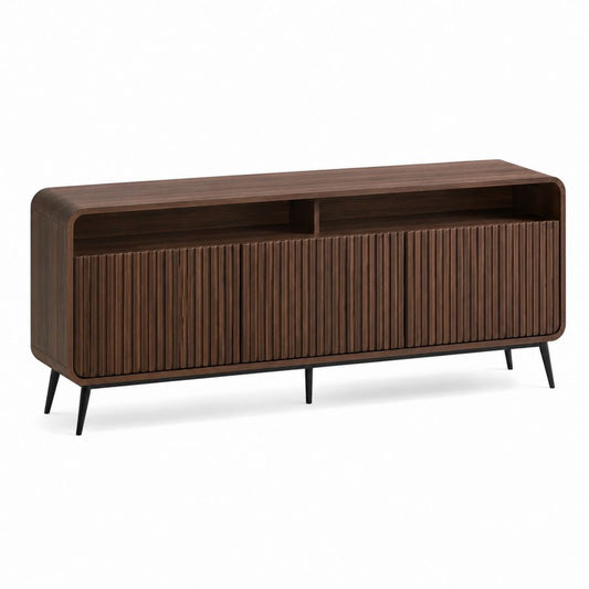 TV-Lowboard Walnussfurnier MDF rechteckig mit Lamellentüren 160 x 40 x 75 cm