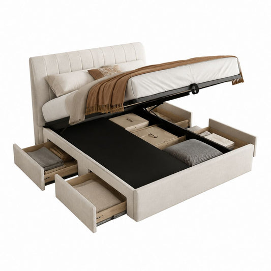 Stauraumbett Beige Polyester 180 x 200 cm mit Bettkasten und Schubladen