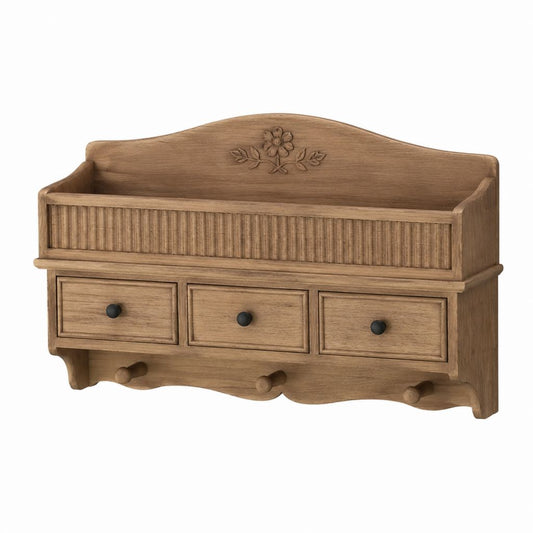 Wandregal mit 3 Schubladen und 3 Haken Braun Massivholz 90 x 20 x 58 cm