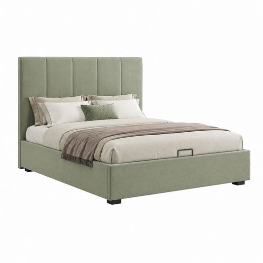 Stauraumbett Polsterbett Salbeigrün Polyester-Samt Rechteckig 160 x 200 cm