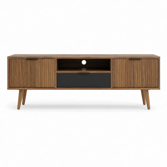 TV-Lowboard Walnuss Massivholz Rechteckig mit 2 Türen 1 Schublade 160 x 40 x 65 cm