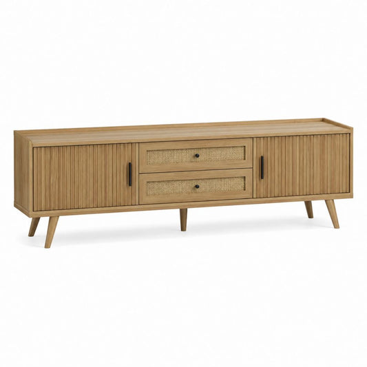 TV Lowboard Natur Eichenfurnier Rattan rechteckig 180 x 40 x 60 cm